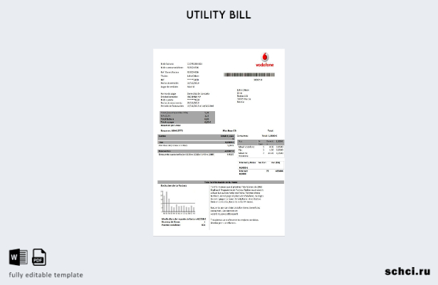 цифровая загрузка шаблона счета за коммунальные услуги Vodafone в Испании